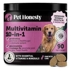 Pet Honesty 10-In-1 Multivitamin Dog Soft Chews Peanut Butter Glucosamine 90 Ct